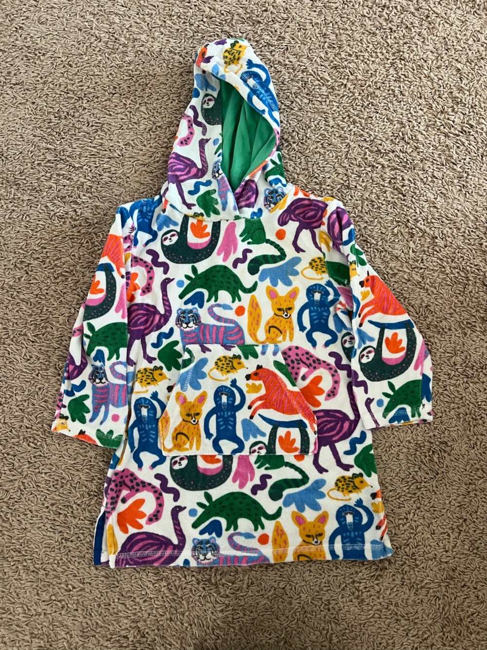 Mini Boden Multicolor Animal-Print Hooded Towel - Green Trim